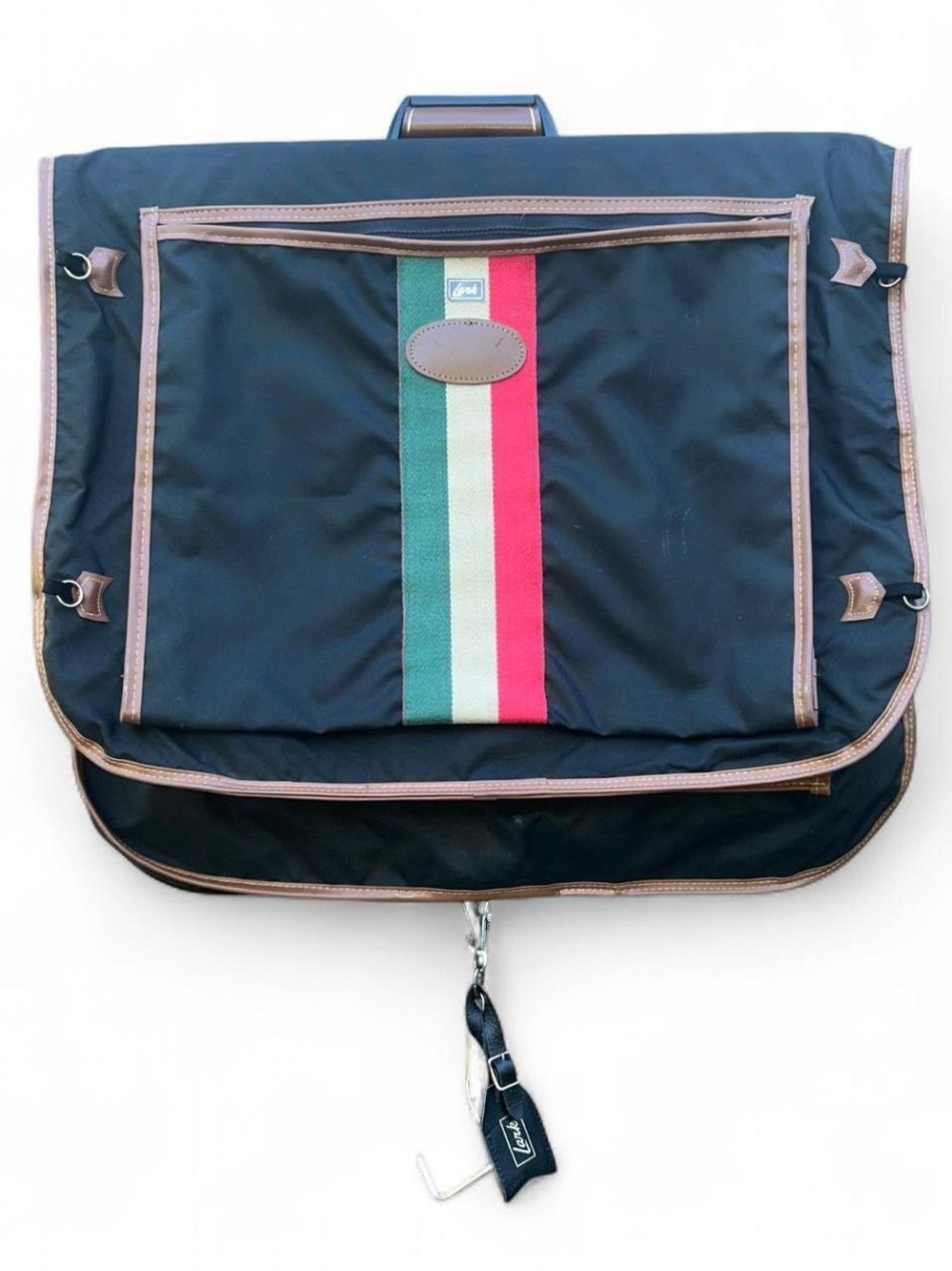 Lark & Ro Black Garment Bag with Red, Green & White Center Stripe
